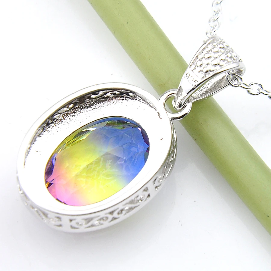Big Offer MIX 5 PCS Holiday Gifts Rectangle Cut Fire Rainbow Bi-Colored Tourmaline Gemstone Necklaces Pendants