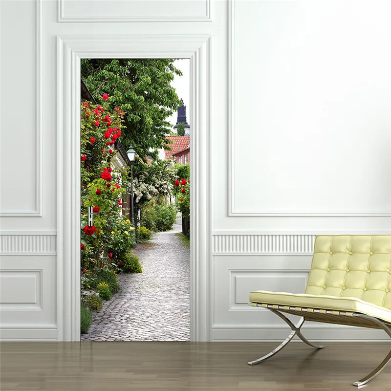 Floral Wall Landscape Door Stickers Sweet Home Vinyl Wall Stickers For Front Door Wall Art Decal Plant Sticker