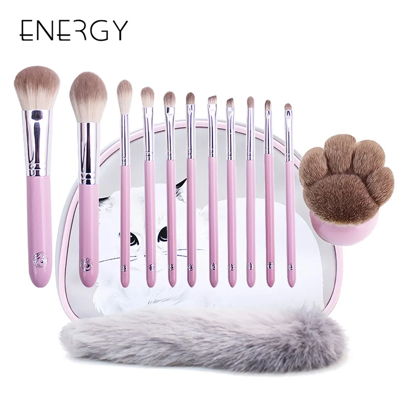 

ENERGY Cat Series 12pcs Makeup Brushes Sets & Kits Synthetic Hair Pink Brush Makeup Tools High Quality Brushes With Cat Tail Bag