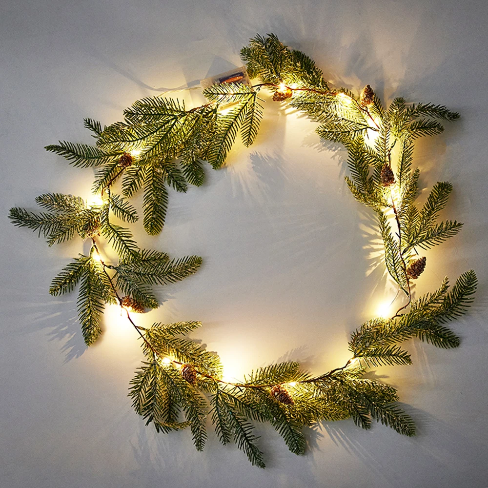 Pinecones operados por batería, Rama, guirnalda, cadena de luces, cuentas Rojas, luces LED de hadas, 2M, decoración del árbol de Navidad