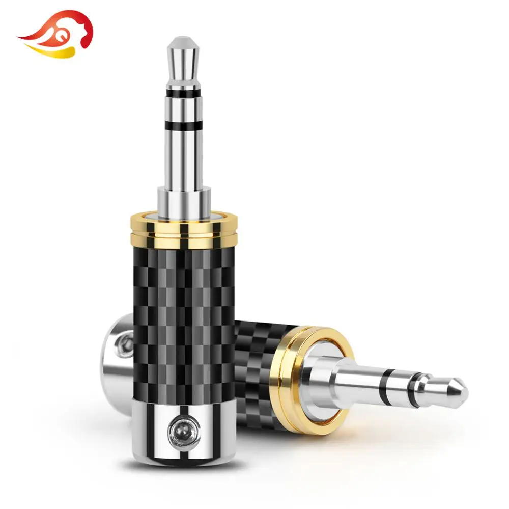 QYFANG 3.5mm 3 Pole Stereo Metal Adapter Carbon Fiber Audio Jack Rhodium Plated Copper Earphone Plug Headphone Wire Connector