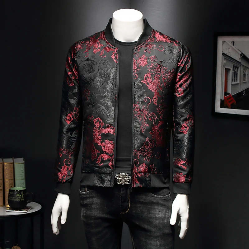 Jaqueta bordada floral masculina, jaqueta bomber justa, estampa Paisley, casacos retrô, moda de rua, primavera 2020