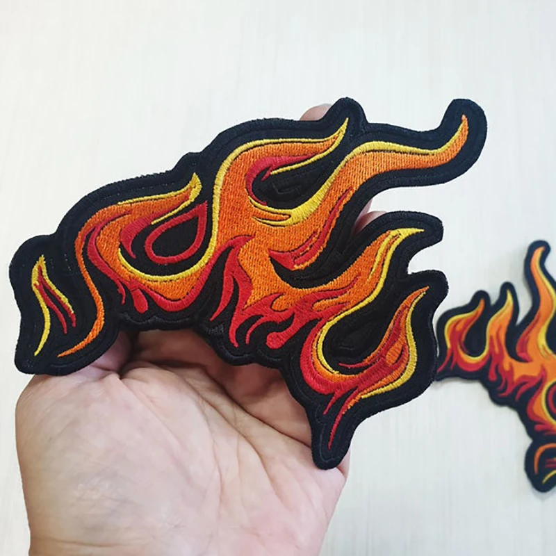 Biker flame embroidered patches 2PCs 5.9\