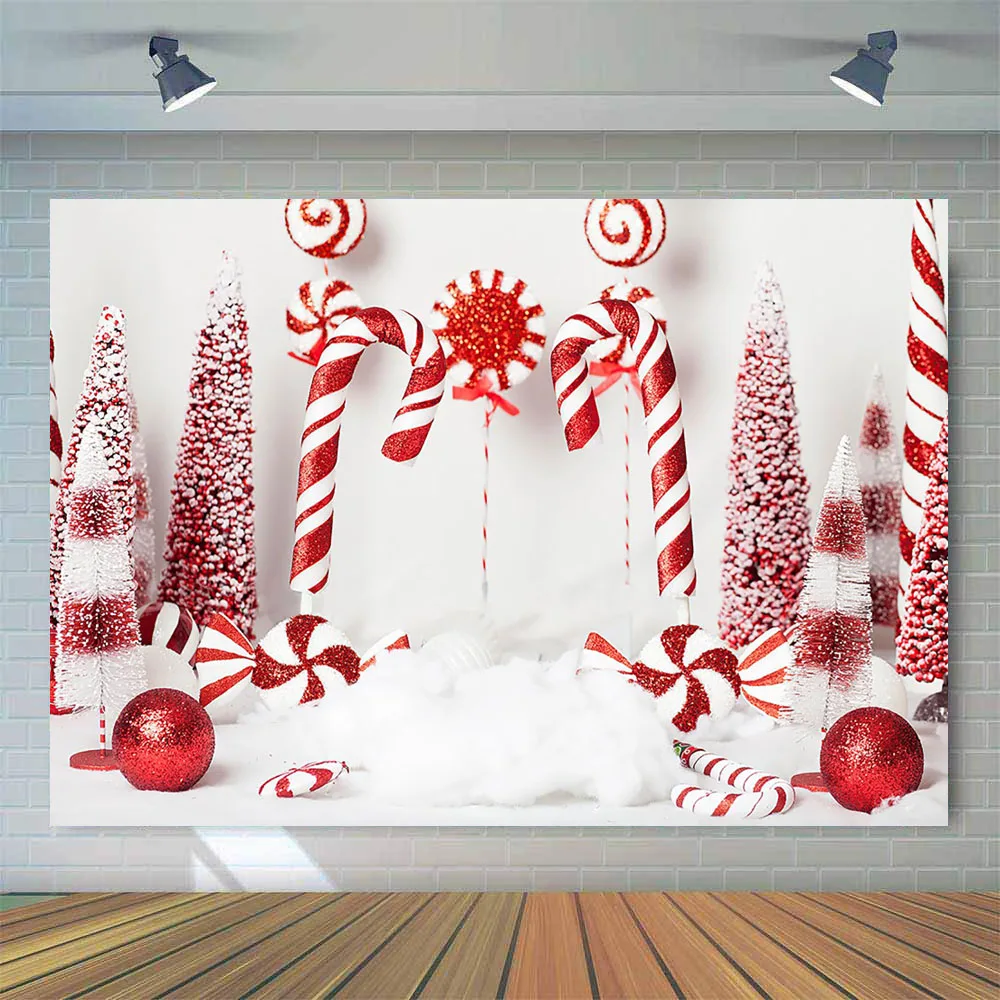 Christmas Red Candy Background For Photography Baby Xmas Tree Newborn Photo Backdrop Winter Girl Kid Birthday Party Decor Studio