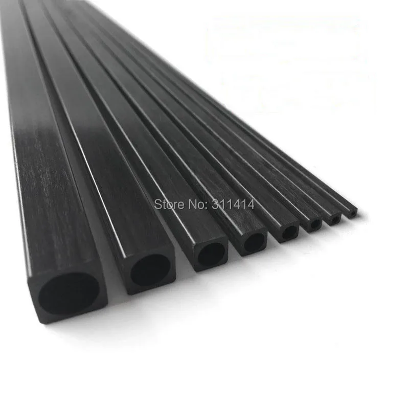 Tubo cuadrado de fibra de carbono, alta resistencia, longitud de 500mm, diámetro exterior de 2mm, 2,5mm, 3mm, 4mm, 5mm, 6mm, 8mm, 10mm, 4 unidades