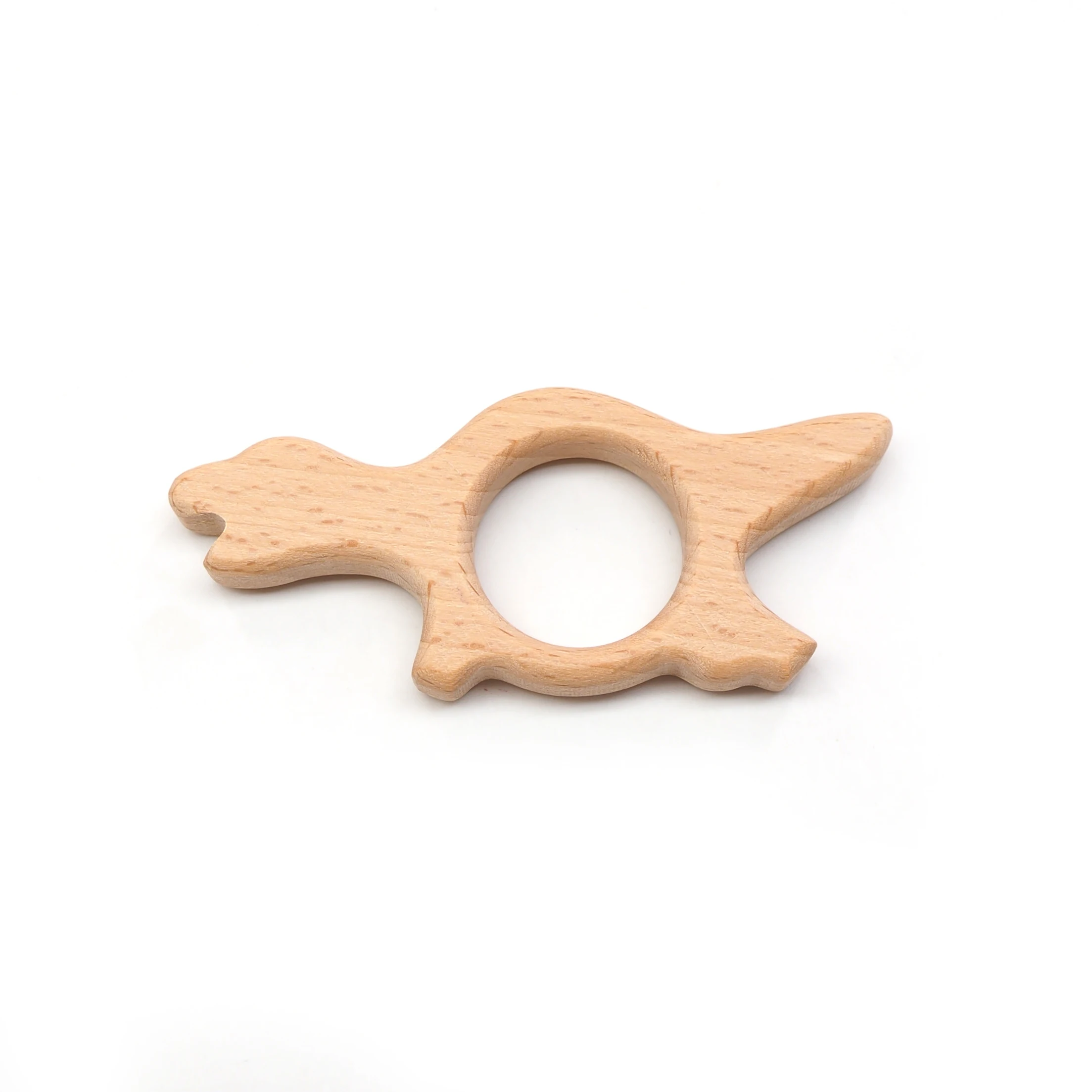 Chenkai 10pcs Wood Dinosaur Teether Ring DIY Organic Eco-friendly Unfinished Nature Baby Rattle Teething Grasping Animal Toy