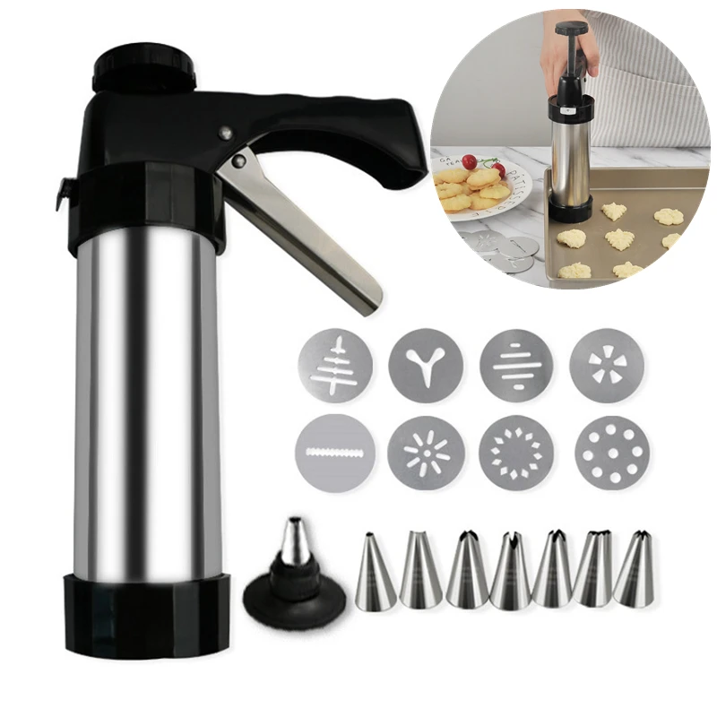 Stainless Steel Cake Cream Decorating Gun Sets Cookie Making Machine Nozzles Mold Pastry Syringe Extruder Kitchen Baking Tools