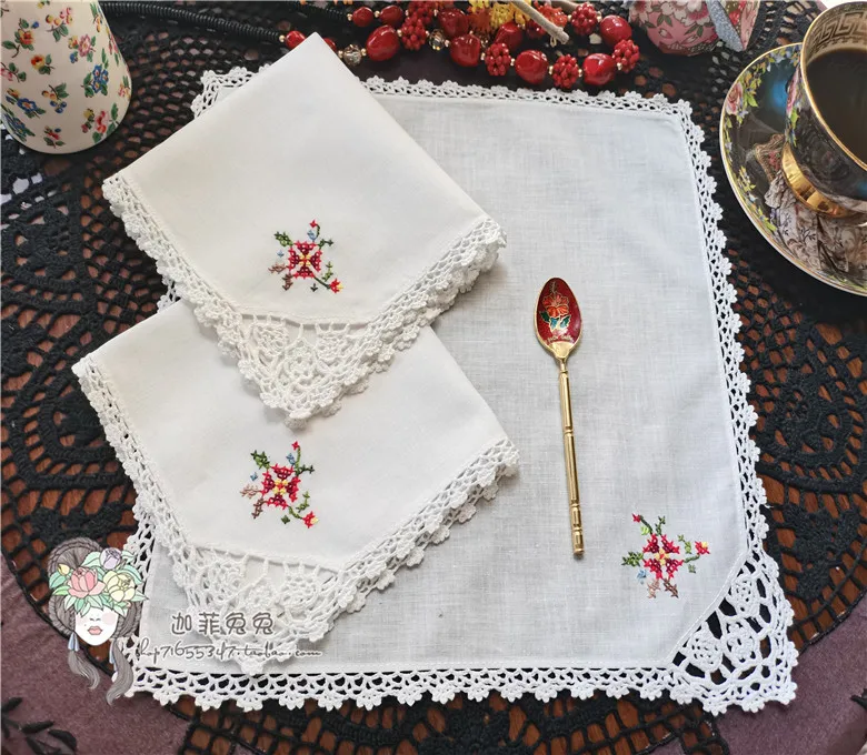 6pcs Handmade crochet crochet cross stitch small square handkerchief decoration cover towel placemat napkin cloth