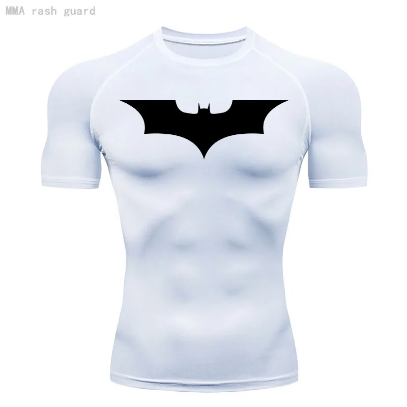 Camiseta de entrenamiento de compresión para hombre, camiseta transpirable de verano de manga corta para gimnasio, Camiseta deportiva MMA, camiseta