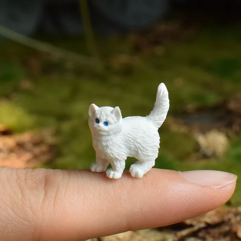 Simulation Little White Cat Animal Model Cute Kitten Fairy Garden