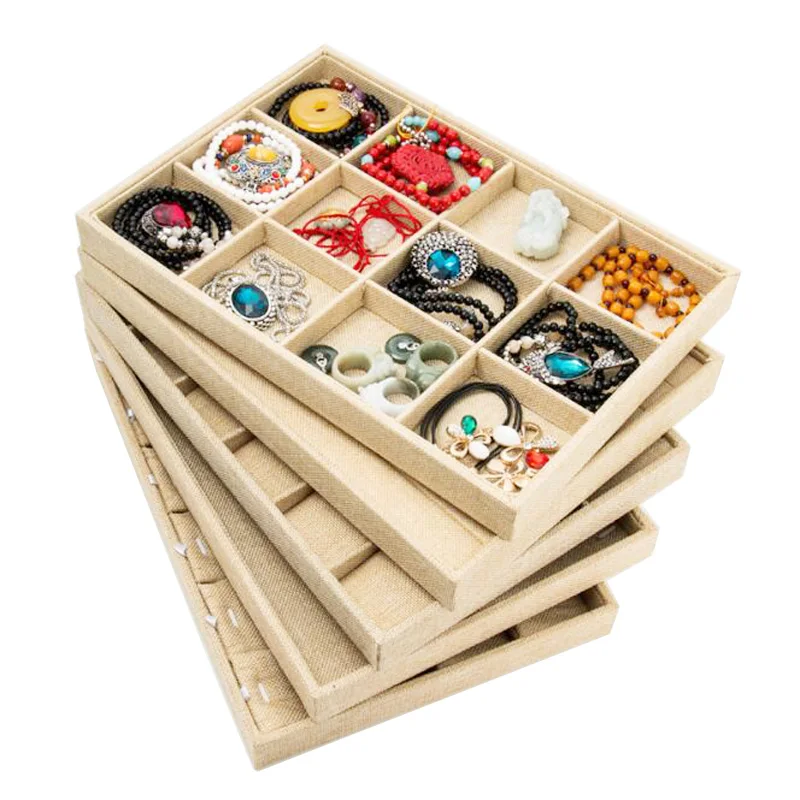 Jewelery Organizer Gift Packaging Jewerly Display Tray Wrapped Linen Jewelry Storage Box Jewellery Stand Various Model In Stock