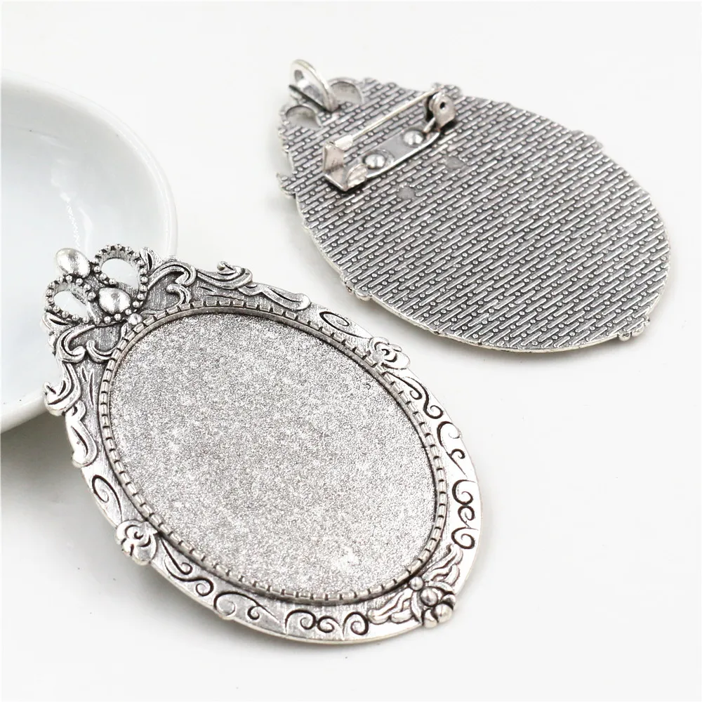 New Fashion 5pcs 30x40mm Inner Size Antique Gold/Silver Black Bronze Pin Brooch Pierced Style Base Setting Pendant