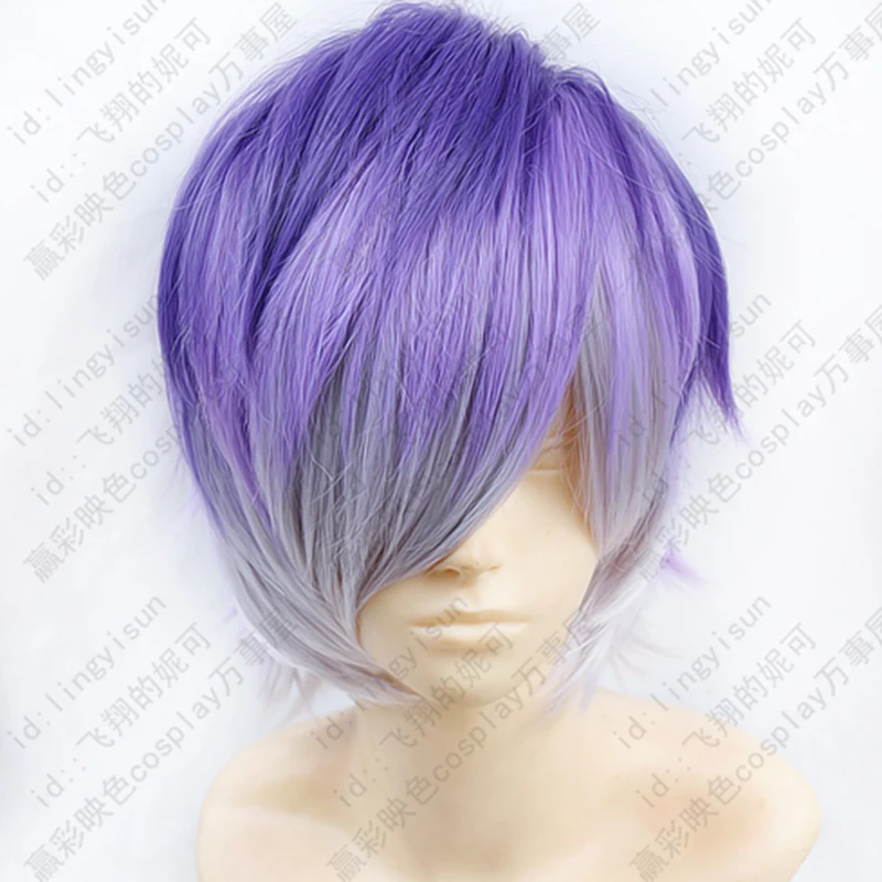 Anime Diabolik Lovers Sakamaki Kanato Pruik Cosplay Mannen Korte Paars Ombre Hittebestendige Synthetisch Haar Pruiken + Gratis Pruik Cap