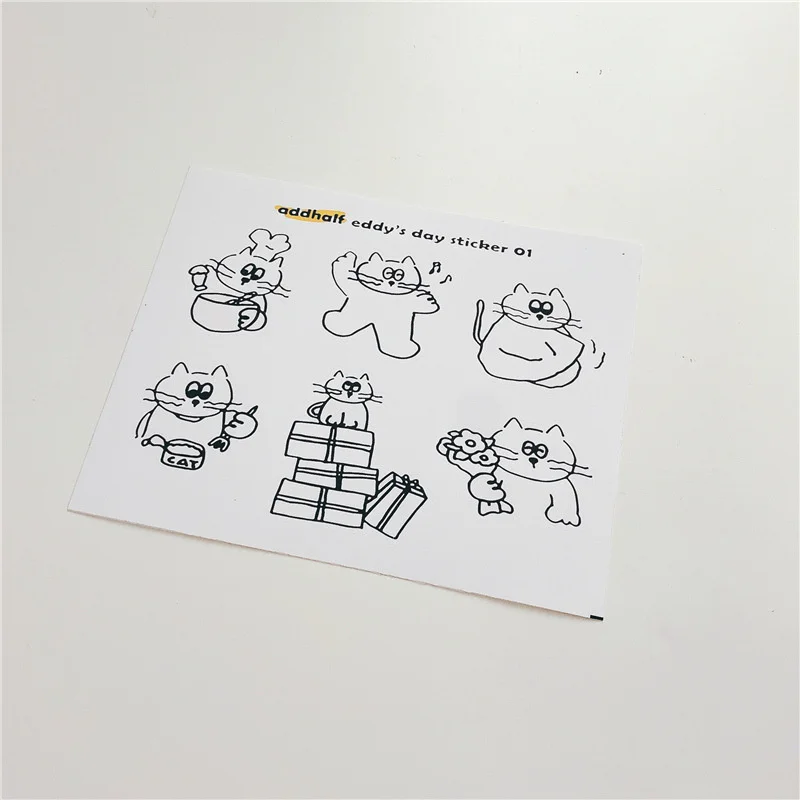 Pegatinas de dibujo de línea Simple de gato de dibujos animados, calcomanías bonitas Kawaii para bocetos, papelería para teléfono móvil, pegatina