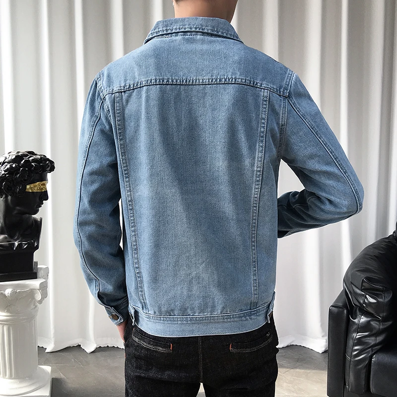 Men Denim Jackets Casual Solid Color Lapel Single Breasted Blue Jeans Jacket Men Spring Autumn Slim Fit Cotton Outwear Jackets