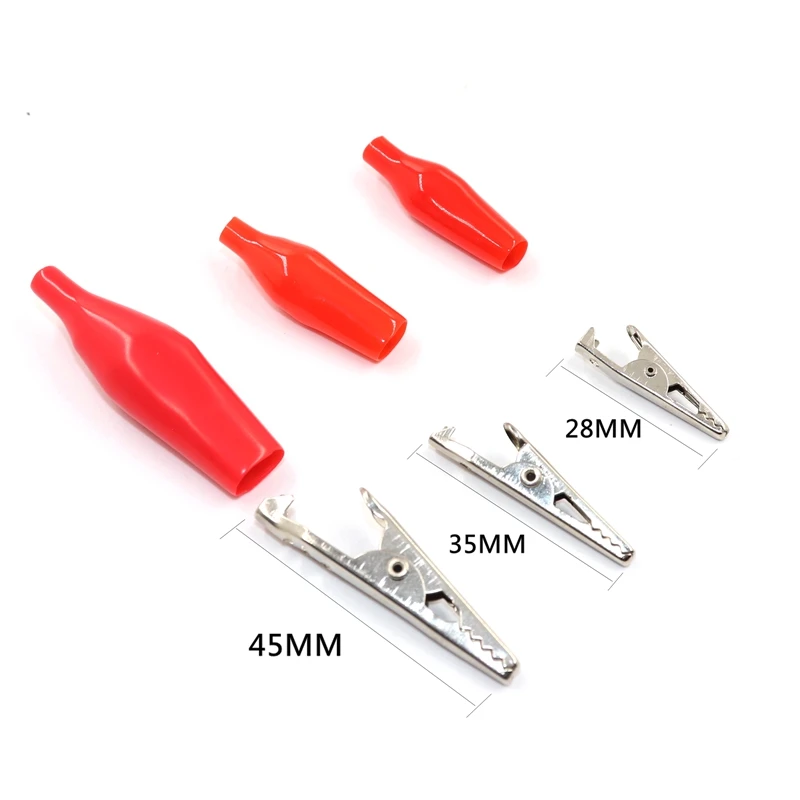 Mini pinzas de prueba de cocodrilo, sonda de prueba recubierta de plástico suave, color negro y rojo, 28MM, 35MM, 44MM, 20 unidades
