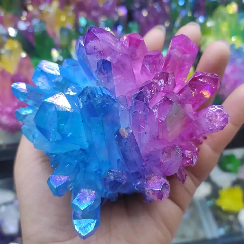 

1pcs New Sky Blue+ Pink Electroplated Crystal Quartz Specimen Electroplating Crystal Clusters Decoration Gift Healing