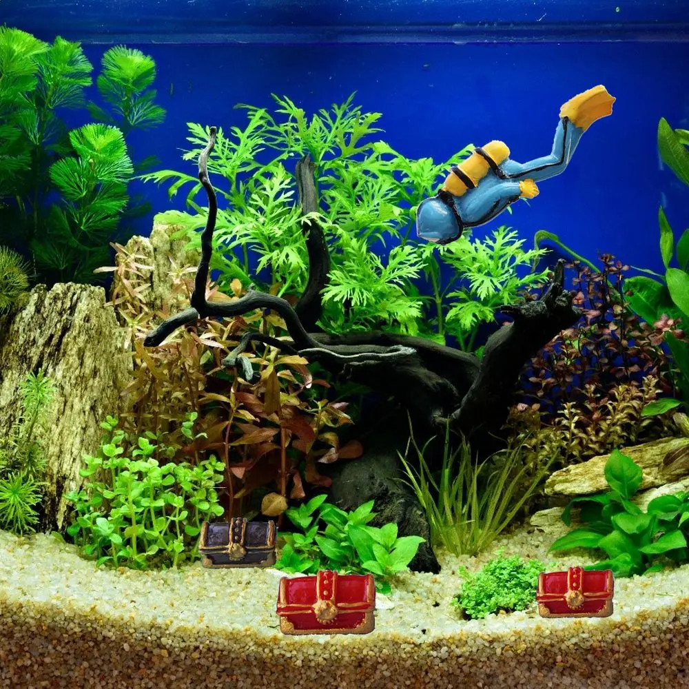 Unique Treasure Chest Box Diver Model Fish Tank Craft Antique Decoration Aquarium Ornament figurines miniature