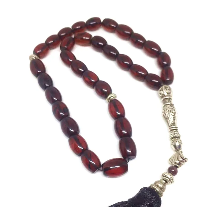 New Designed 33 Natural Blood Amber Stone 8mm*10mm Gem Stone Kehribar Tesbih Islamic Muslim prayer beads Tasbih Allah