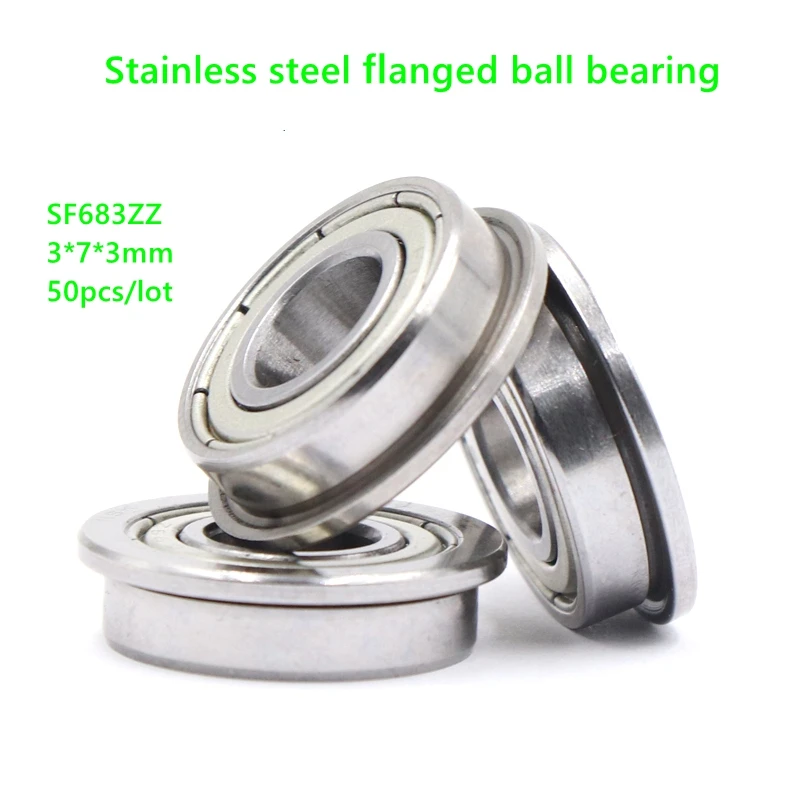 

50pcs/lot ABEC-5 SF683ZZ 3x7x3 stainless steel flange ball bearing Miniature SF683 -2Z 3*7*3mm