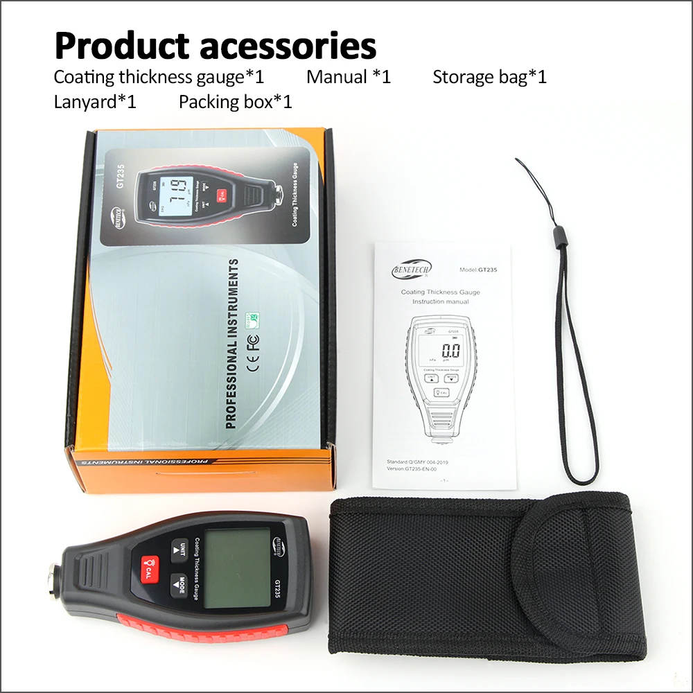 RZ Coating Thickness Gauge Paint Handheld Thickness Gauge Meter Car Paint Depth Gauge Tester Measurement Range 0~1800μm