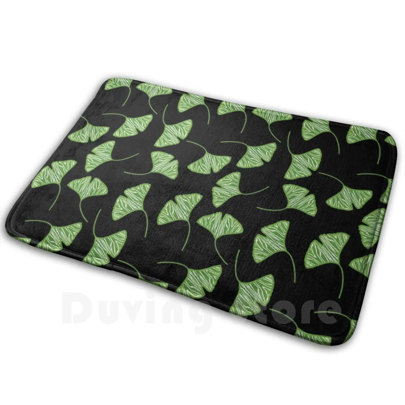 Alfombra artística con diseño de hojas de Ginkgo, alfombra antideslizante para dormitorio, hojas de Ginkgo, árboles de Gingko, color negro y verde