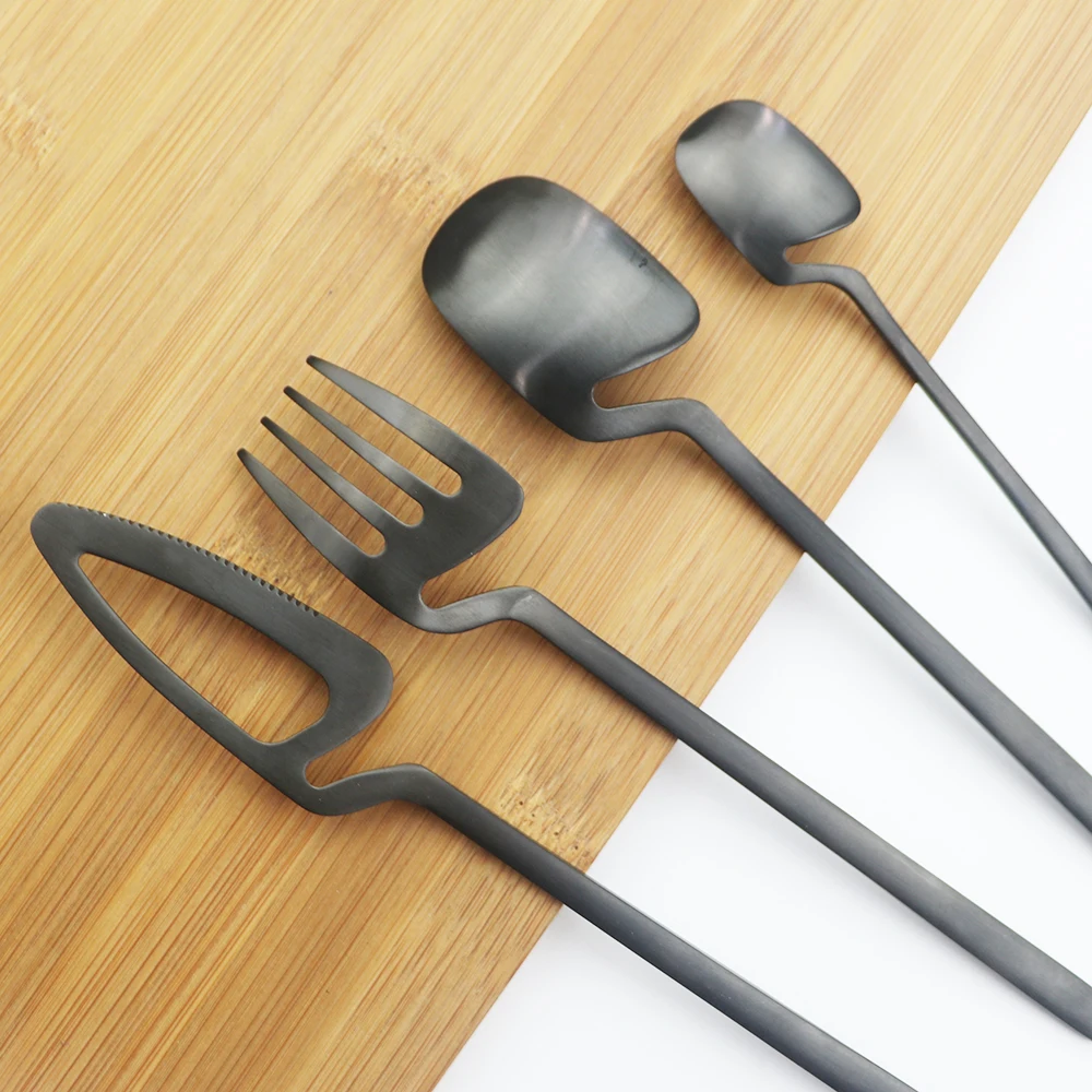 Matte Black Cutlery Set 18/10 Stainless Steel Dinner Tableware Flatware Set Knife Fork Spoon Dinnerware Set Party Silverware Set