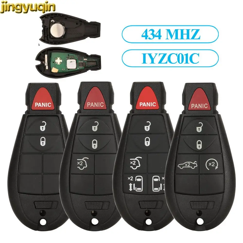 

Jingyuqin Car Key Alarm Smart Keyless-Go Fob 434MHZ For Jeep Grand Cherokee Dodge Challenger Durango Chrysler 300 IYZC01C