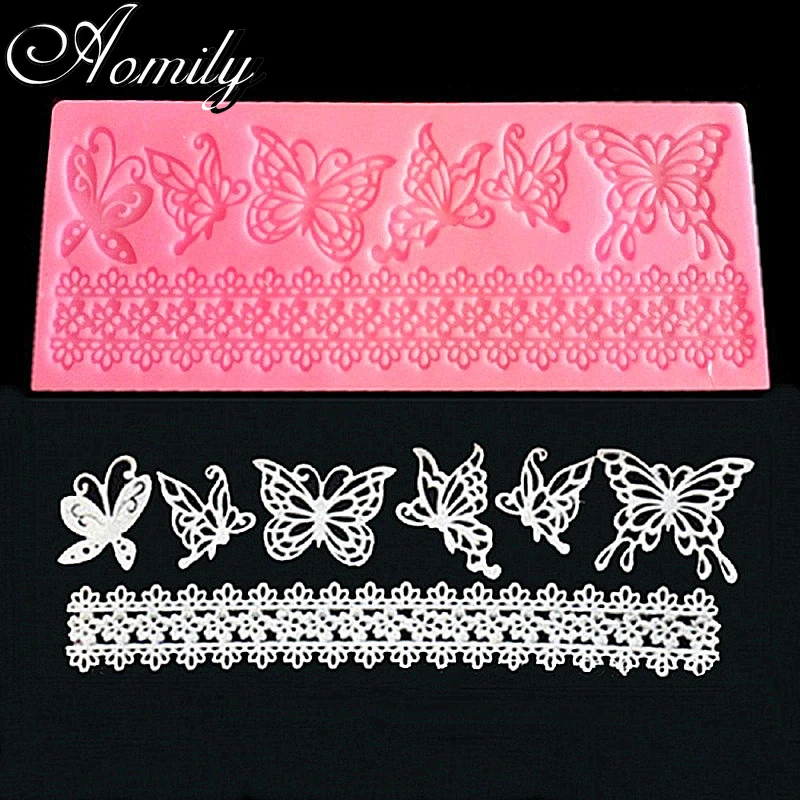 Aomily Butterfly Lace Silicone Mold Wedding Cake Beautiful Flower Lace Fondant Mold Mousse Sugar Craft Icing Mat Pad Pastry Tool