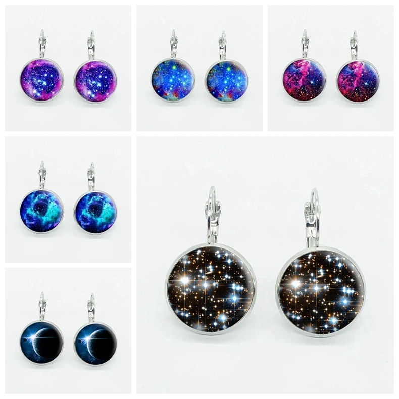 

6 Styles Galaxy Space Earrings Bronze Silver Dome Glass Pendant Earrings Women Jewelry Gift