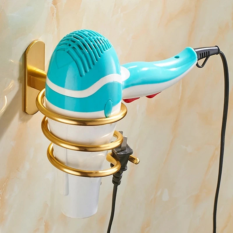 Metal Hair Dryer Holder Wall Mounted Free Punching Organizer Shelf Storage Rack Non-Fading Anti-Corrosion Bathroom Accessorie