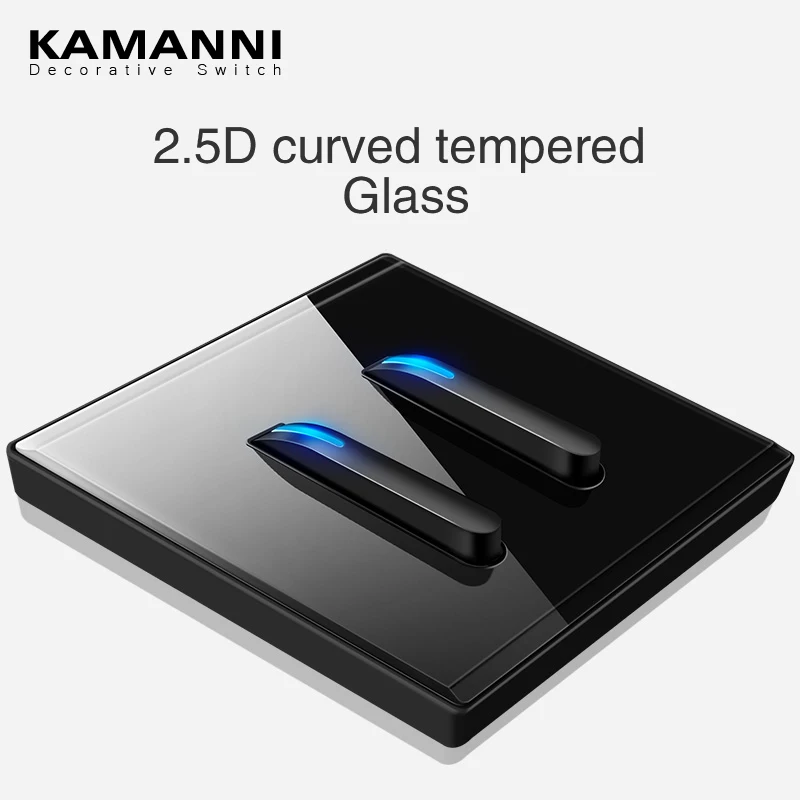 KAMANNI Luxury Light Switch LED Indicator Crystal Tempered Glass Piano Key Model Design Button Wall Switch And Socket With USB