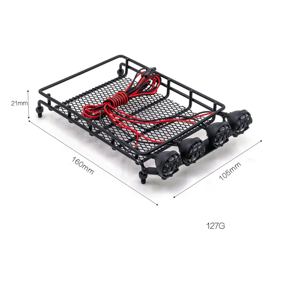 Portapacchi da tetto in metallo anticollisione con kit di illuminazione per parti di aggiornamento auto arrampicata MN D90 1/12 RC
