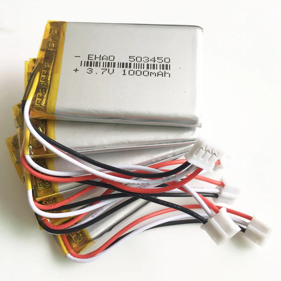 Akumulator litowo-polimerowy LiPo 3,7 V 1000 mAh 503450   Wtyczka JST PH 2,0 mm 3-pinowa do głośnika nagrywarki MP3 DVD PAD