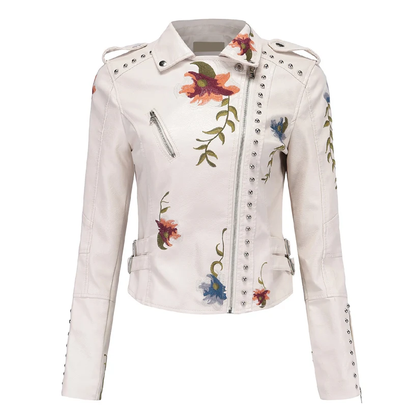 LY VAREY LIN-Chaqueta de motocicleta para mujer, abrigo de cuero bordado, con cremallera, Pu, Punk, primavera y otoño