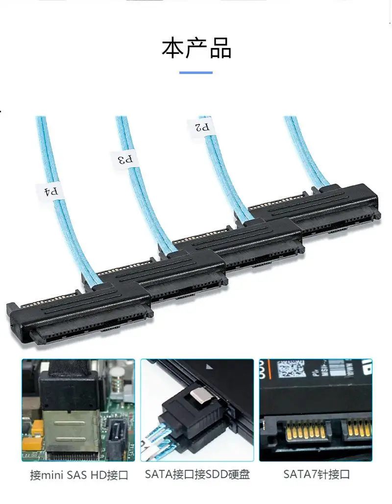 Mini-SAS to SAS-Cable,SFF-8643 to SAS SFF-8643&8087 to SFF-8482 Connector 4X SAS 29Pin SFF-8482 with SATA Power Adapter Cable