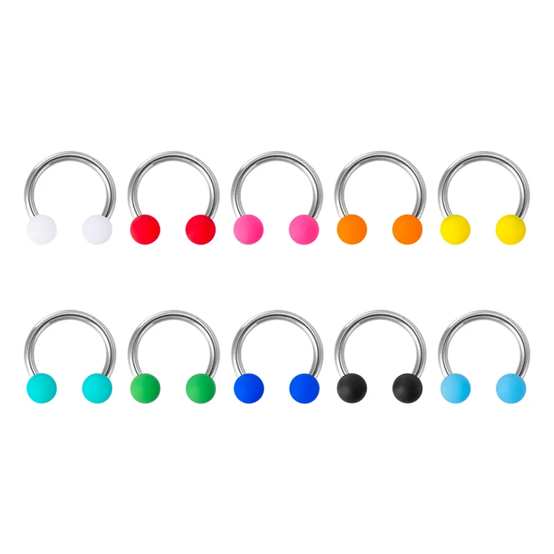 10PCS Acrylic Ball Horseshoe Fake Nose Ring Ear Bar Circular Barbell Earring 16G BCR Septum Lip Piercing Nose Rings Hoop