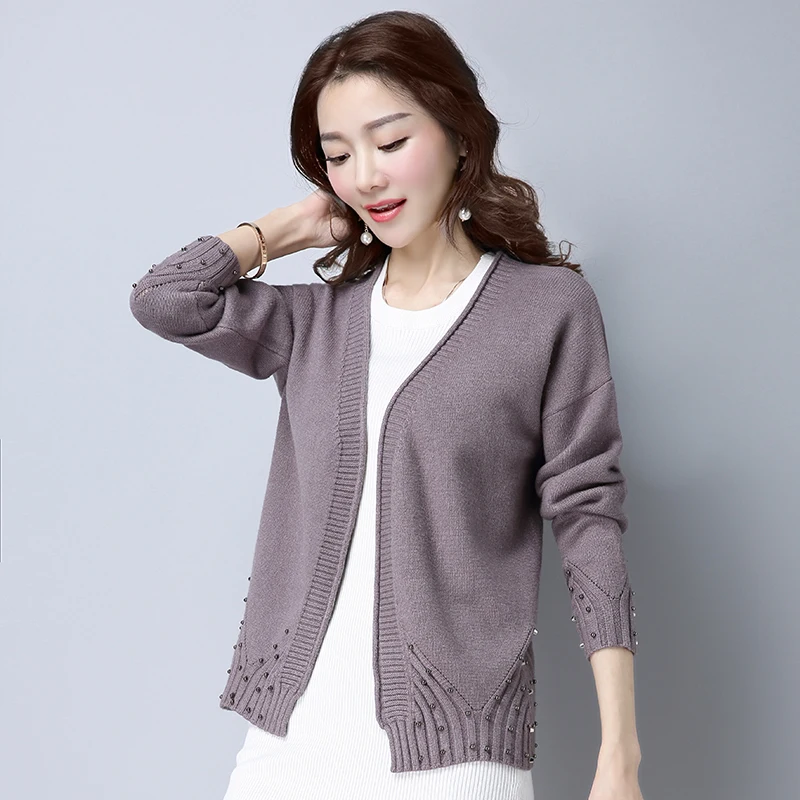 PEONFLY 2022 Women Knitted Cardigan Sweater Vintage V Neck Solid Color Knitwear Long Sleeve Jumper Tops Ladies Blue Purple