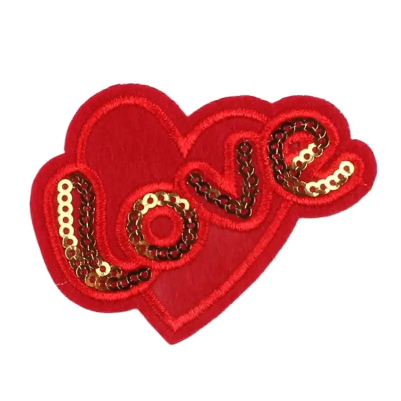 10pcs Embroidered Love Patch Iron On Sequined Red Heart Patches For Jeans Bags Hats Dress Decoration Badge Sewing Appliques DIY