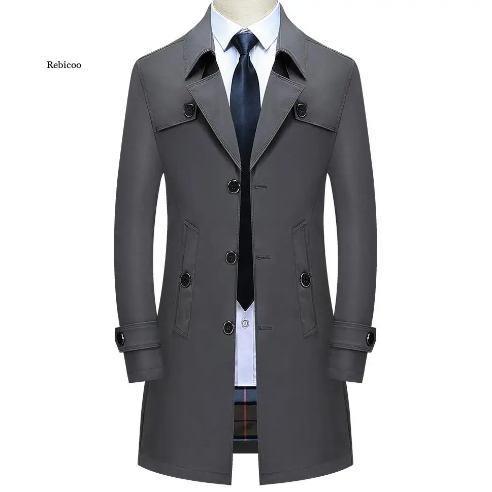 Spring Autumn Men Long Trench Coats Superior Quality Buttons Male Fashion Outwear Jackets Windbreaker