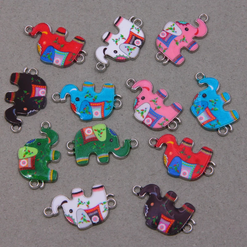 

6pcs fashion colorful animal elephant charm print jewelry connector DIY production ladies children bracelet accessories wholesal