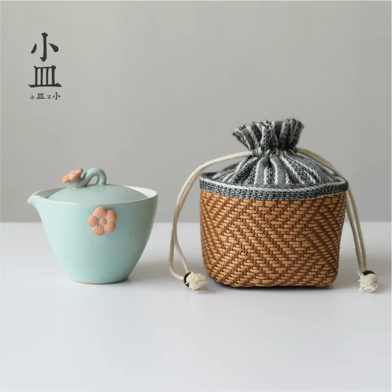 10x10x10cm handmade cotton linen storage bag  express cup teapot cloth bag drawstring bag portable travel tea accessories