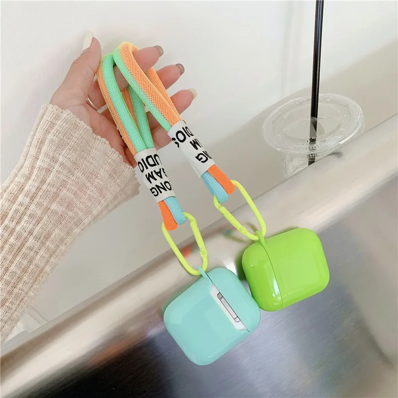 INS الموضة الفلورسنت اللون حزام اليد الحال بالنسبة AirPods 1 2 ل Airpods 3 برو سماعة سيليكون لينة محمية غطاء لطيف لينة