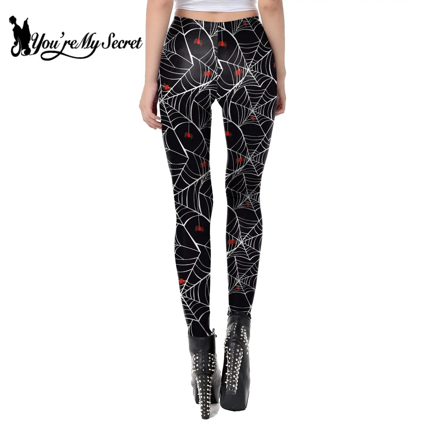 [You\'re My Secret] Women  Gothic Punk Spider Printed Leggings Fashion Halloween Pants Jogger Sexy Gothic Leggings Trousers