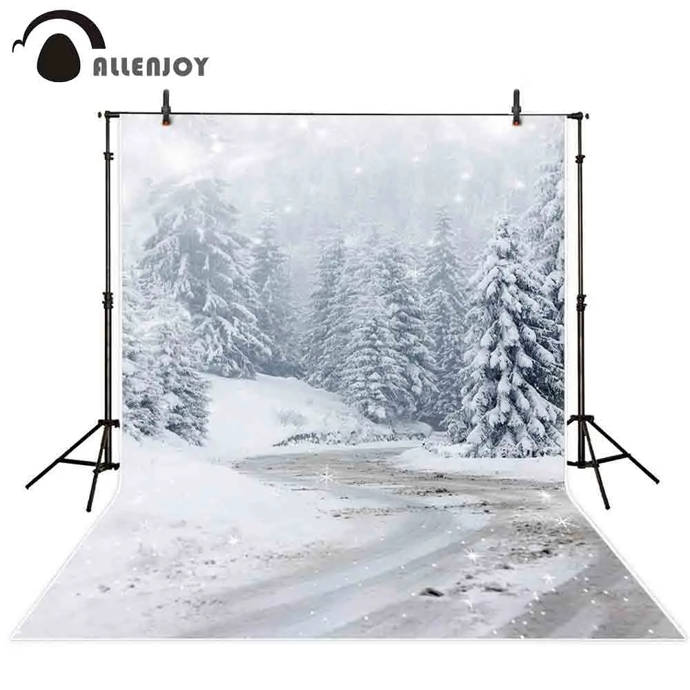 Allenjoy photography backdrop christmas winter forest white tree snow frozen photophone background photocall photo studio