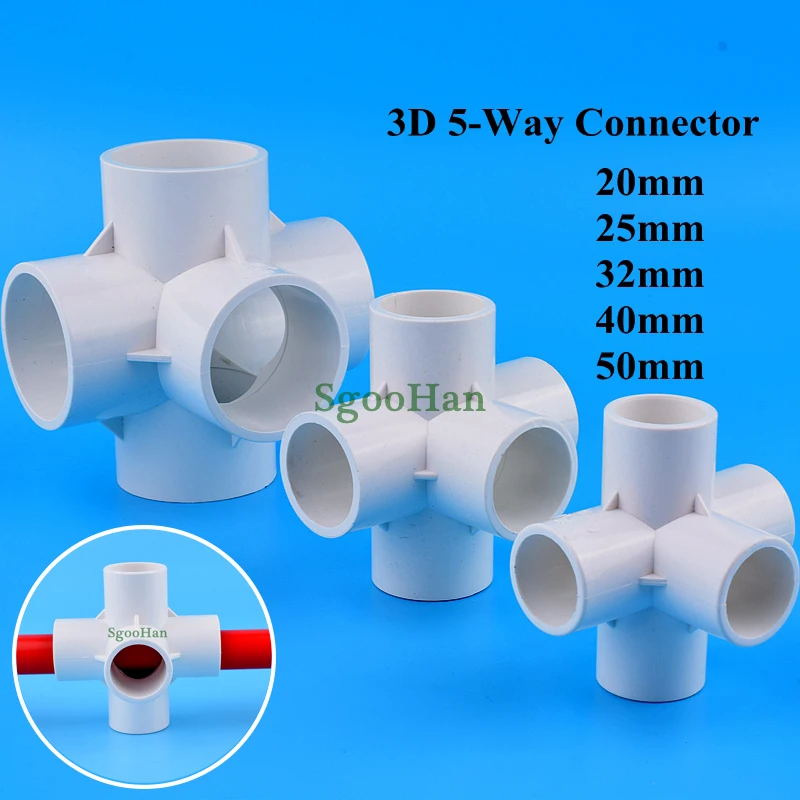 Wholesale ID 20~50mm PVC Pipe 5 Ways Aquarium Fish Tank Connector Home Garden Hydroponic Framework Tube Coupler Adapter Fittings