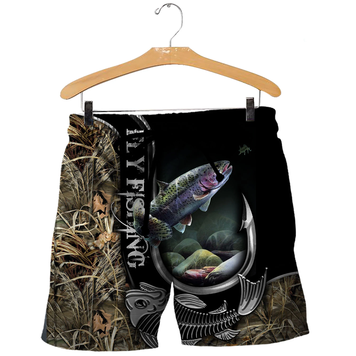 Trout and Carp Fishing All Over 3D Printed Mens Shorts Unisex Streetwear Summer Beach Loose Shorts Casual Pants Polyester SDM09