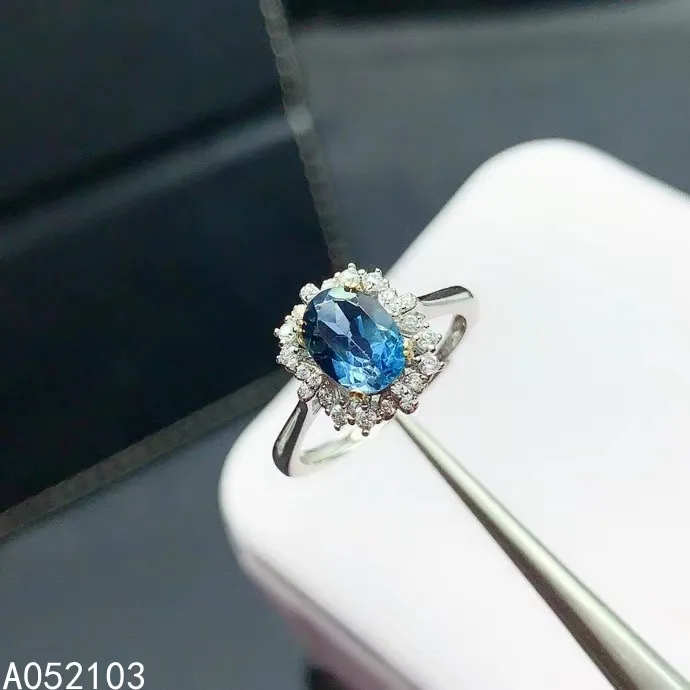 

KJJEAXCMY fine jewelry 925 sterling silver inlaid natural Swiss Blue Topaz Women popular elegant flowers adjustable gem ring sup