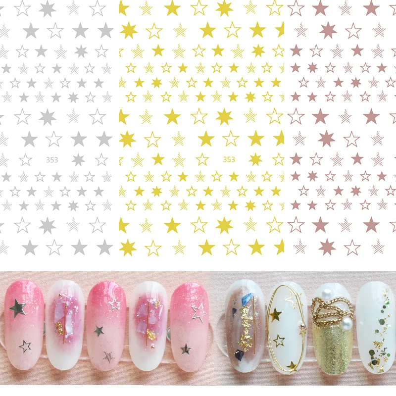 1pcs White Black Stars Nails Stickers Irregular Pentagram Decals Pink Laser Shiny Glitters Starlight Manicure Ornaments Sliders