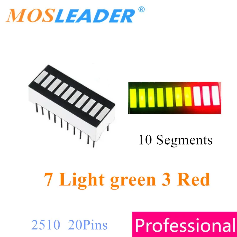 

Mosleader 100pcs 2510 10 Segments Display 7 Green 3 Red Bi-color 3 Red 7 Green DIP20 Bargraph LED Bar graph light display module